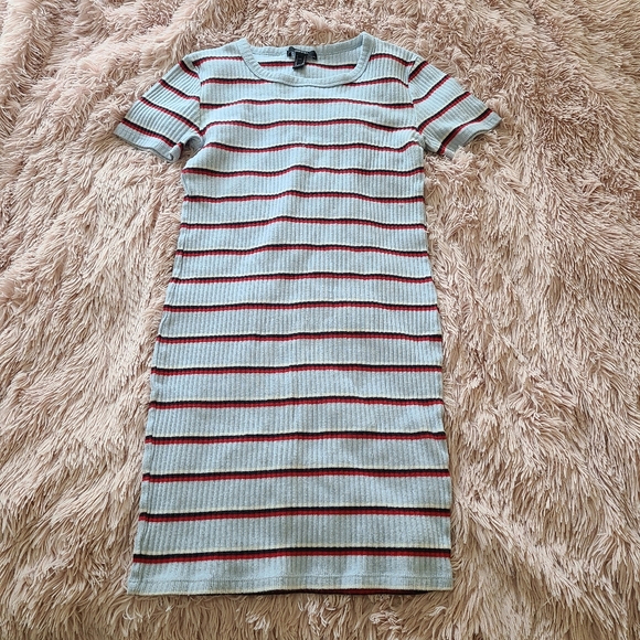 M Forever 21 Blue Striped Ribbed Short Sleeve Bodycon Dress - Picture 6 of 11